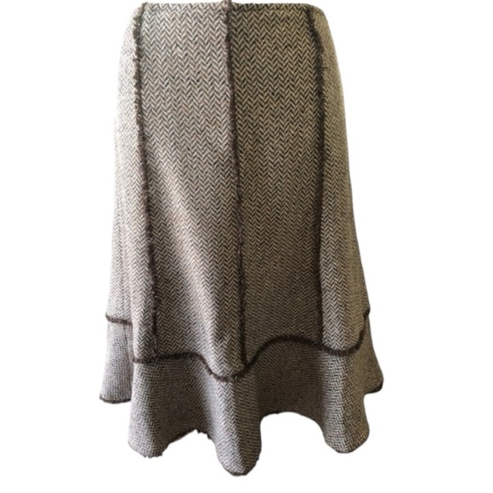 Ann Taylor Boho Brown & Cream Tweed herringbone pattern silk & wool skirt size 6